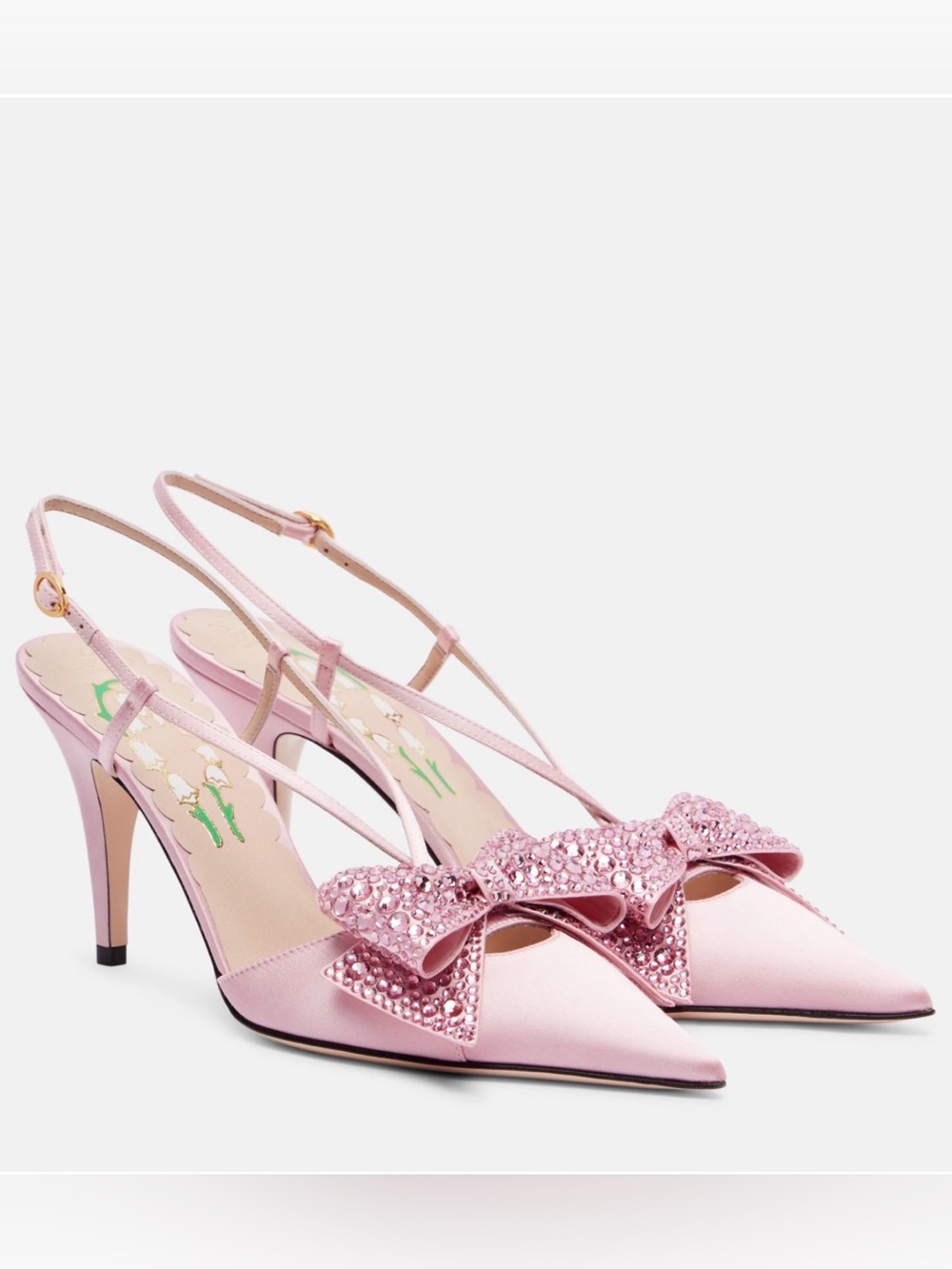 Valentino Garavani Pink Embellished Bow Pointed-Toe Slingback Heels